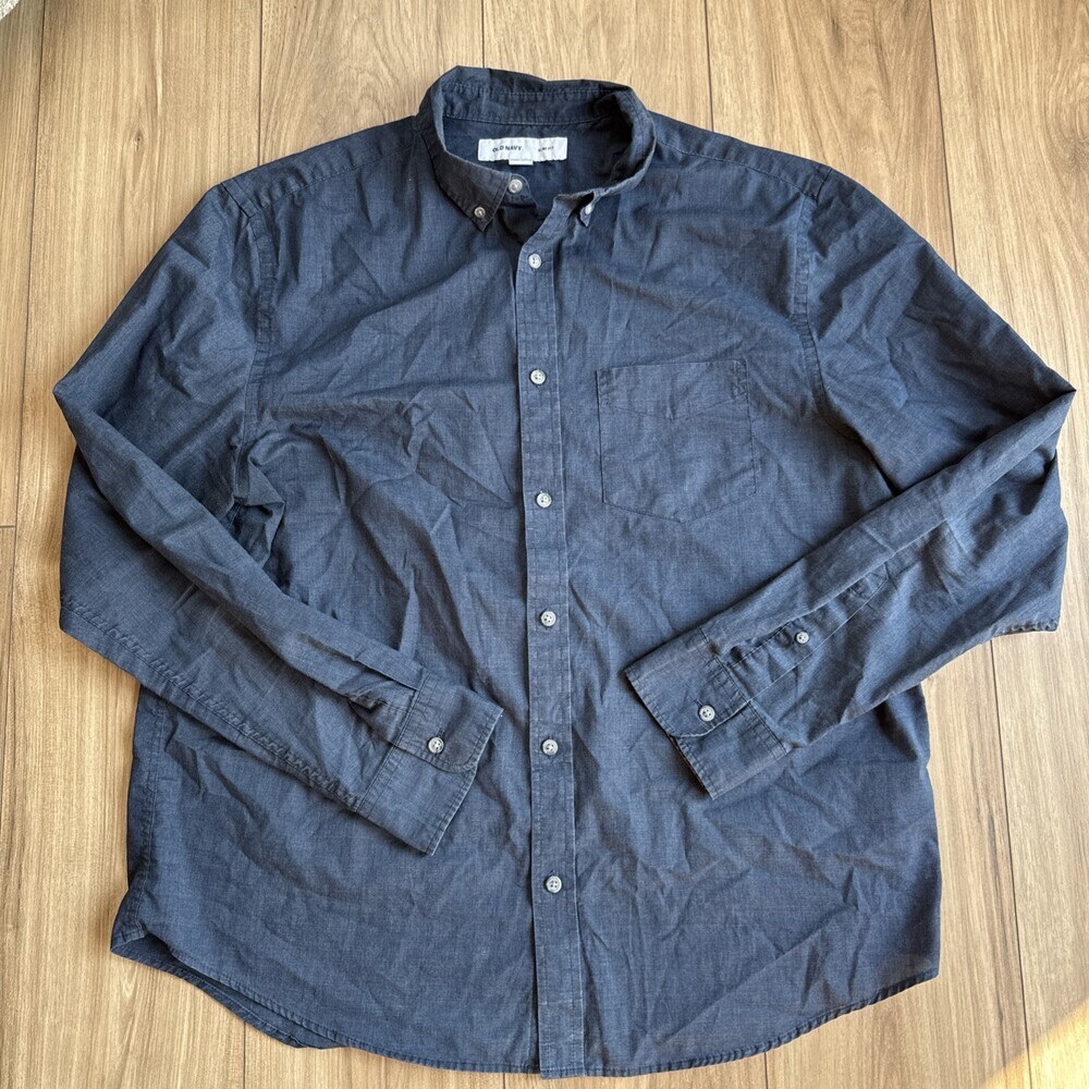 Old Navy Men's Button Down Shirt Blue XL Slim Fit Cotton Long Sleeve Buisness